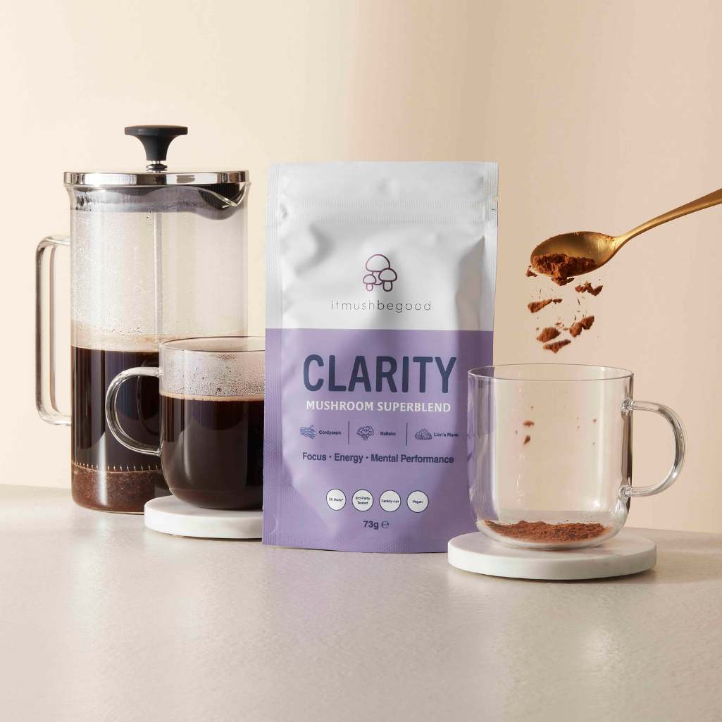 Clarity superblend sachet with coffee maker and glass mugs