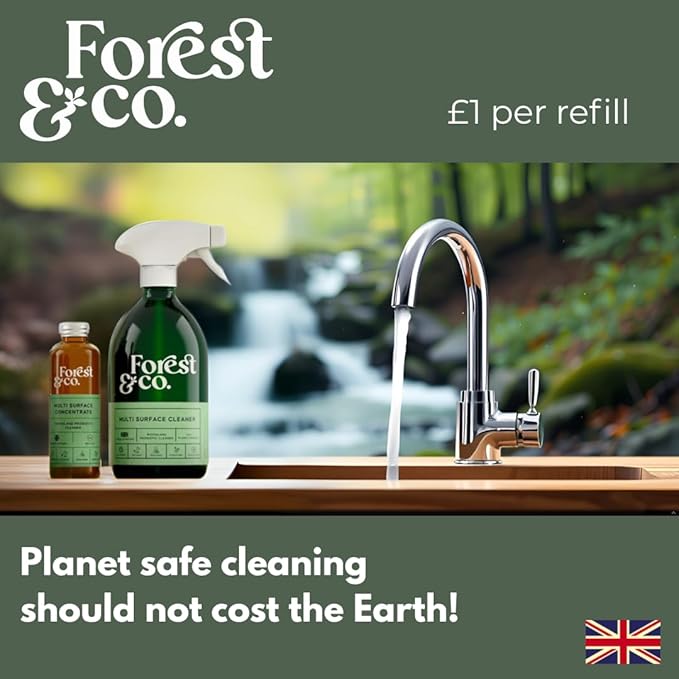 Forest&Co, Multi-surface Cleaner Starter Kit (16 refills) - Non-Toxic, Streak-Free, Pet Safe, Eco Friendly, Woodland Probiotics - (Refillable Spray Bottle + Liquid Concentrate) - All Surfaces