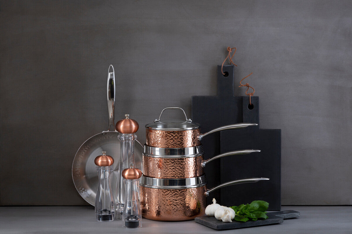 Minerva Small 16 cm Hammered Copper Finish Saucepan with Lid