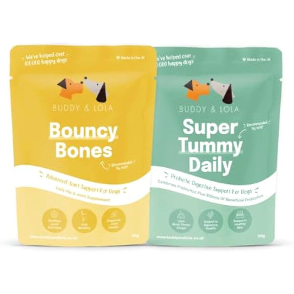 Buddy & Lola Joints and Tummy Bundle for Dogs - High CFU Count, Plant-Based Dog Probiotics for Gut Health - Dog Probiotic Powder with Prebiotics for Skin Health & Joint Support Supplement by The Hackers Market | The Hackers Market