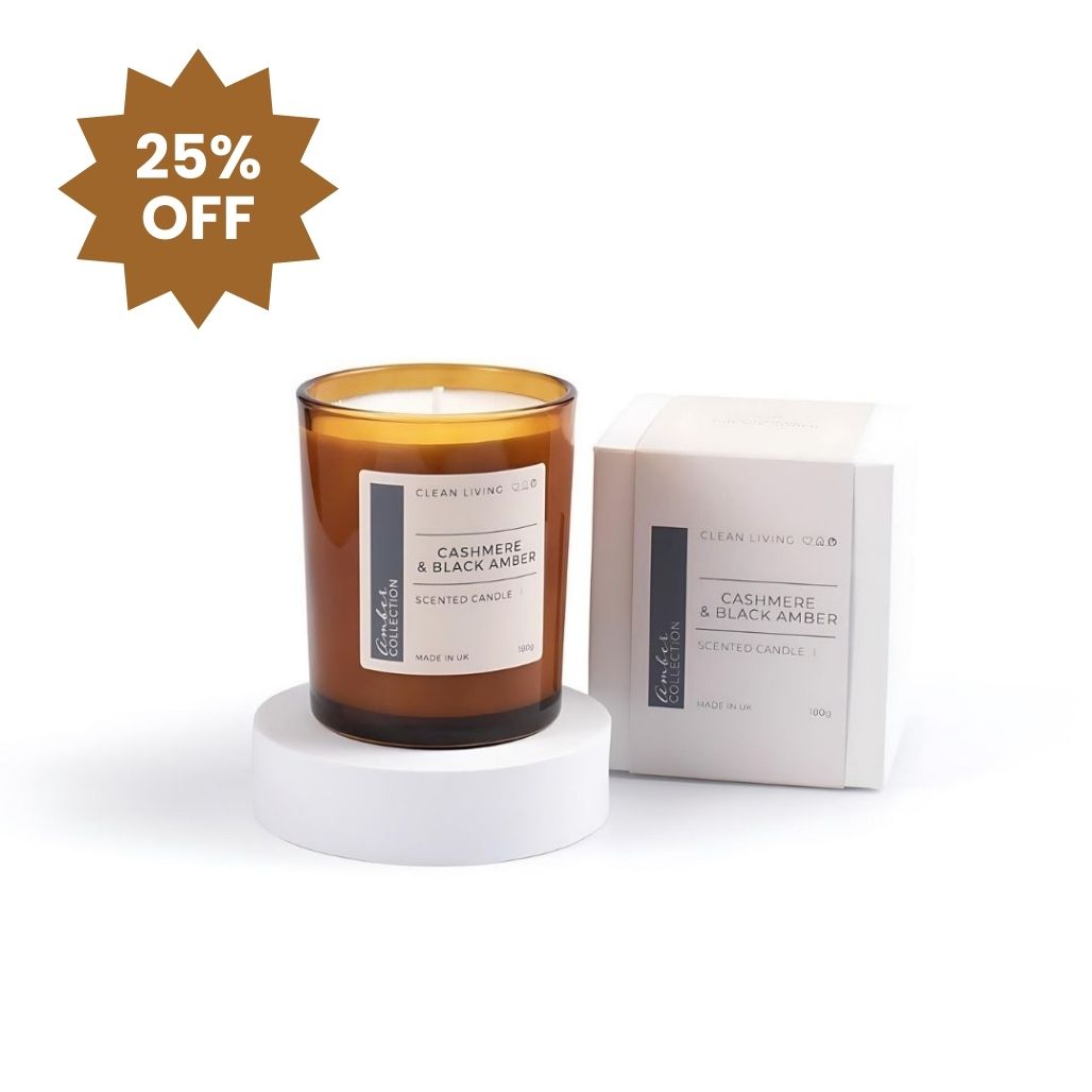 20cl Amber Glass Candle with Cashmere & Black Amber Fragrance