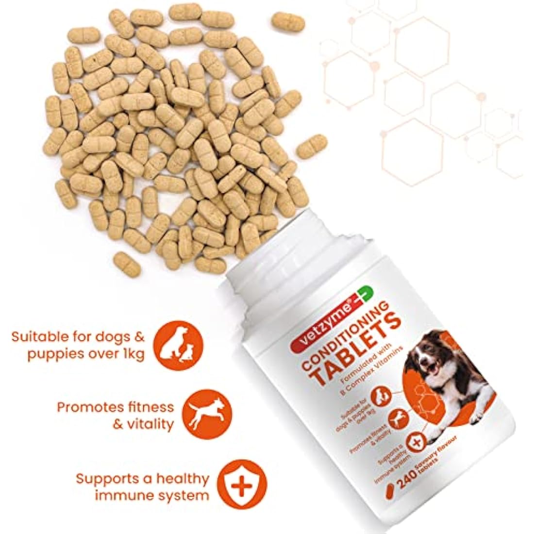 Vetzyme Once A Day Conditioning Tablets for Dogs (240 Tablets) - With B Complex Vitamins to Promote Fitness and Support a Healthy Immune System by The Hackers Market | The Hackers Market
