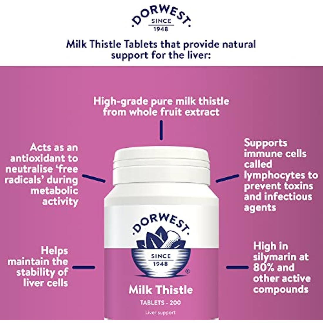Dorwest Milk Thistle Tablets for Dogs and Cats, 200 Tablets, Supports Liver Function, Antioxidant for Dogs, Immune System Heath, Natural Supplement by The Hackers Market | The Hackers Market