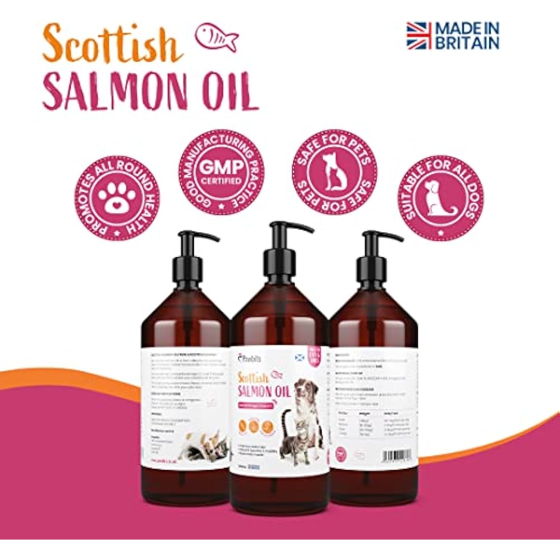 Pawbits 1 Litre Scottish Salmon Oil For Cats & Dogs - Natural Omega 3+6+9, Healthy Coat & Immune System Fish Oil by The Hackers Market | The Hackers Market