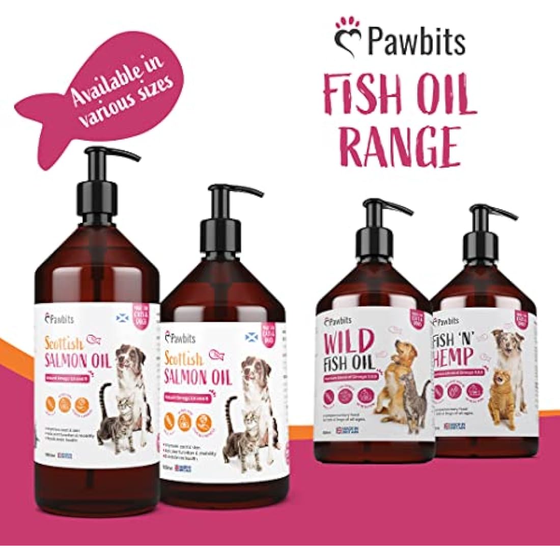 Pawbits 1 Litre Scottish Salmon Oil For Cats & Dogs - Natural Omega 3+6+9, Healthy Coat & Immune System Fish Oil by The Hackers Market | The Hackers Market