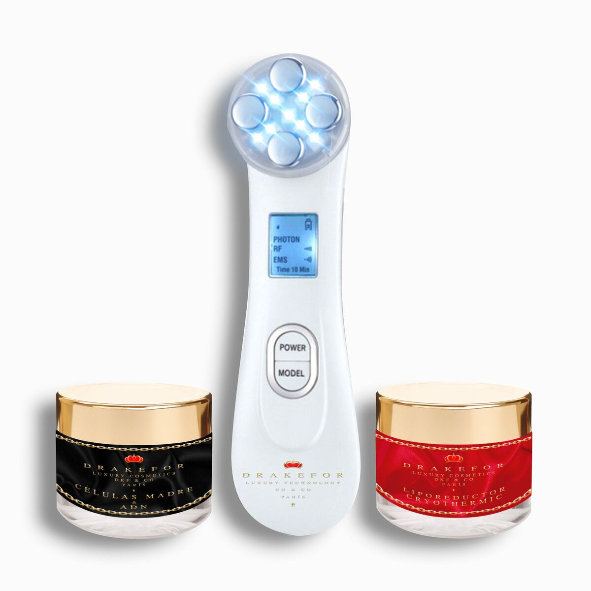 Facial Massager with Radiofrequency, Phototherapy and Electrostimulation Drakefor 9905 White 3 Pieces by The Hackers Market | The Hackers Market