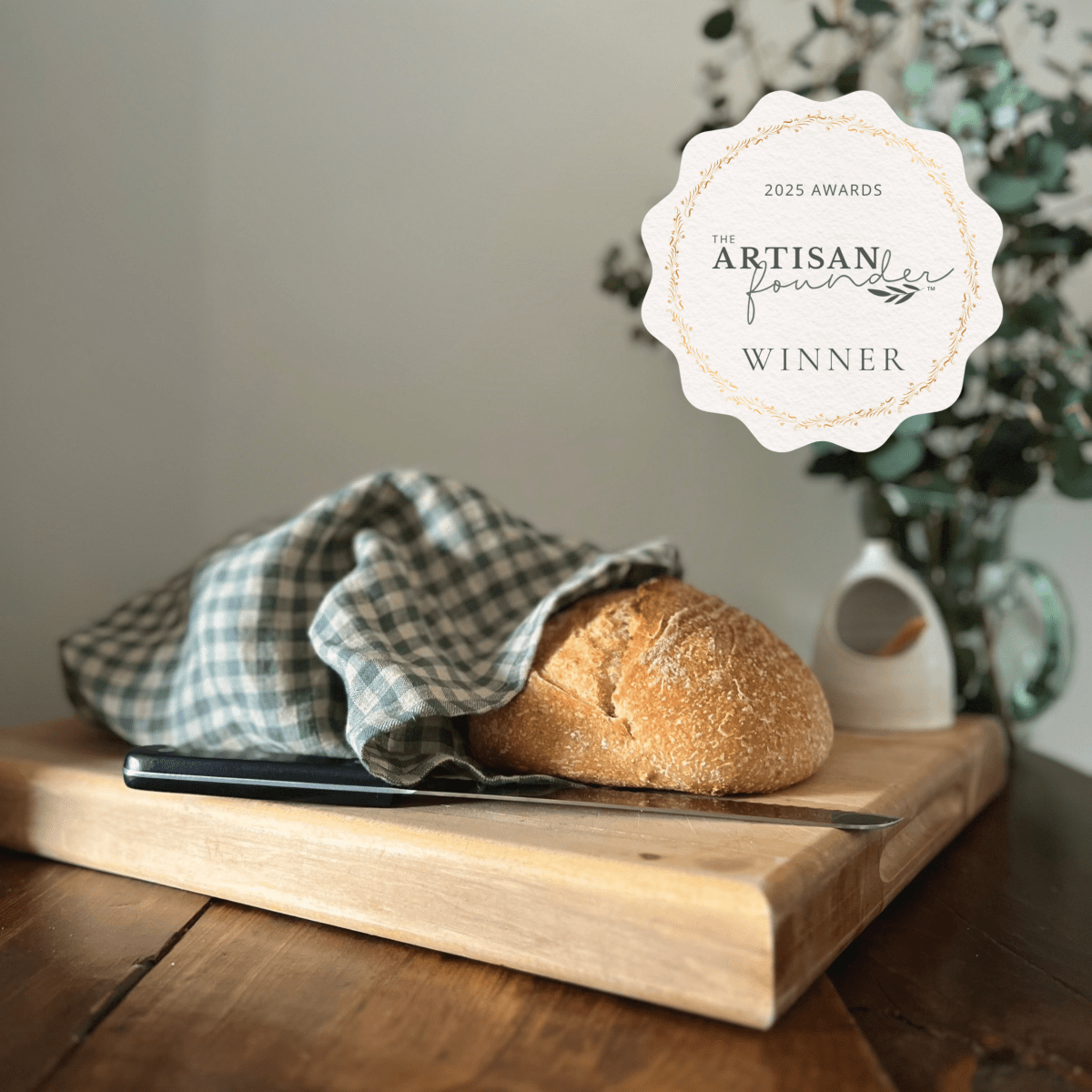 Sea Green Check Linen Bread Bag