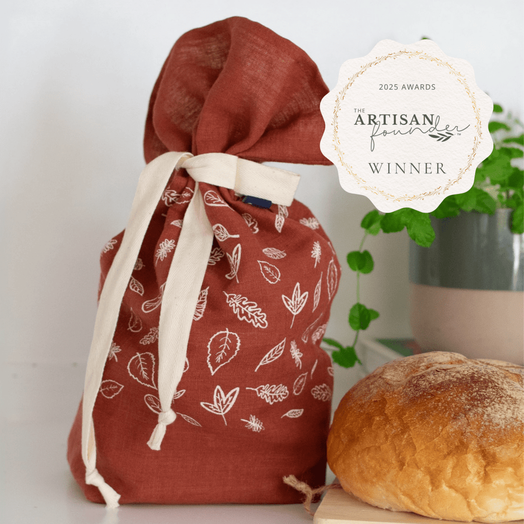 Leaf Bread Bag Hand Printed In Pure Linen