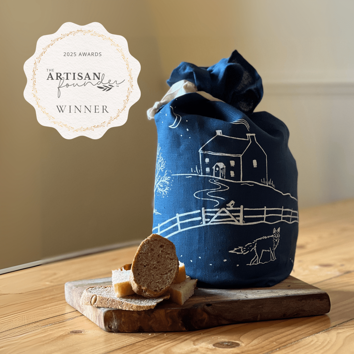 Winter Fox Linen Bread Bag