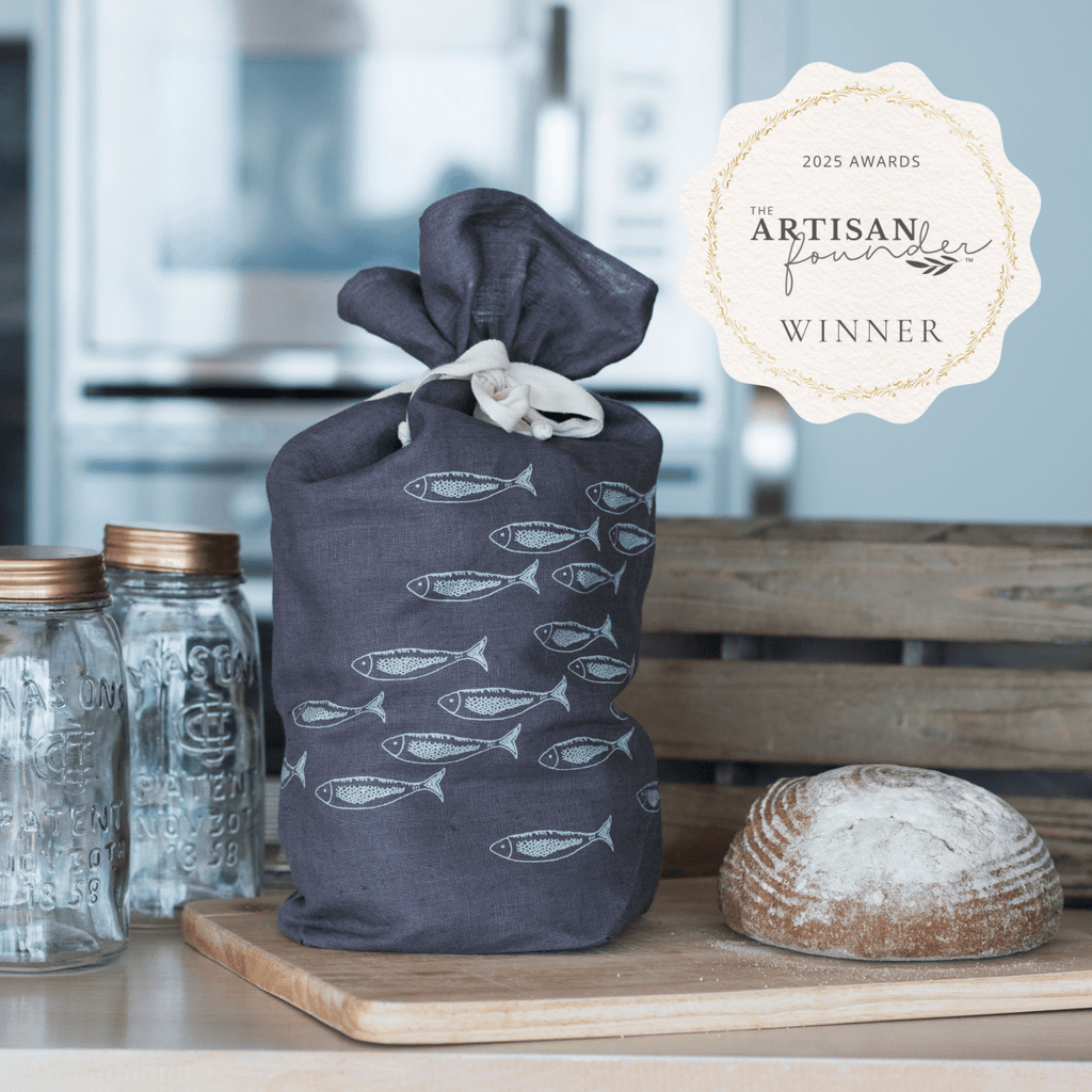 Eco Linen Bread Bag Fish Shoal Design