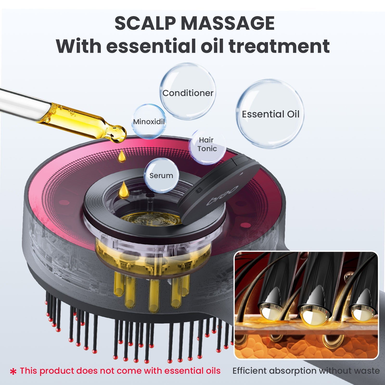 Breo Scalp 3 Electric Scalp Massager Brush with Red Light & Oil Applicator for Scalp Care