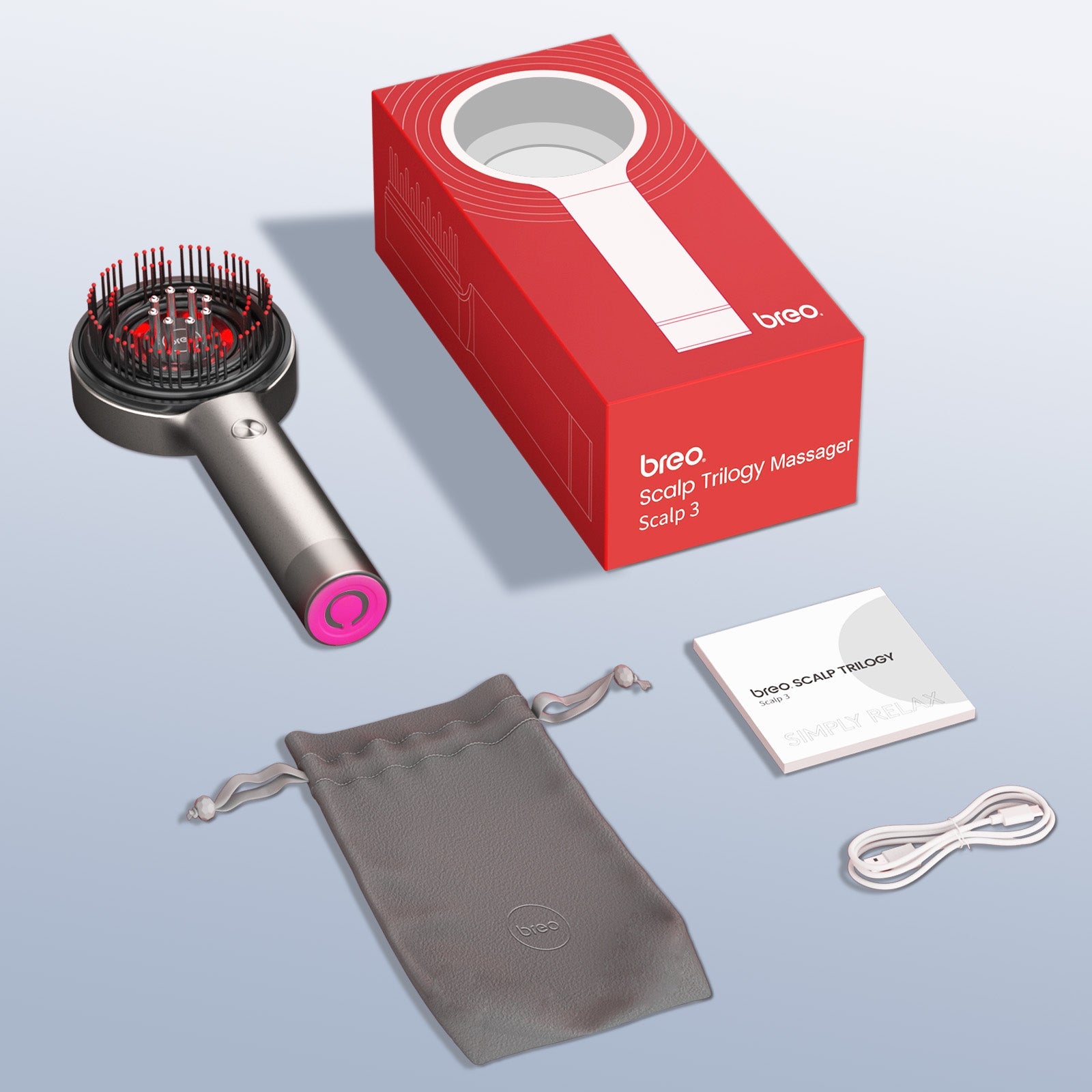 Breo Scalp 3 Electric Scalp Massager Brush with Red Light & Oil Applicator for Scalp Care