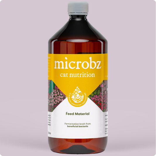 bottle of microbz cat nutrition living liquid probiotic for supporting healthy cats and kittens