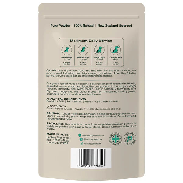 Hackney Dog House Green Lipped Mussel Powder for Dogs & Cats 100g by Amy's Pet Supplies | The Hackers Market