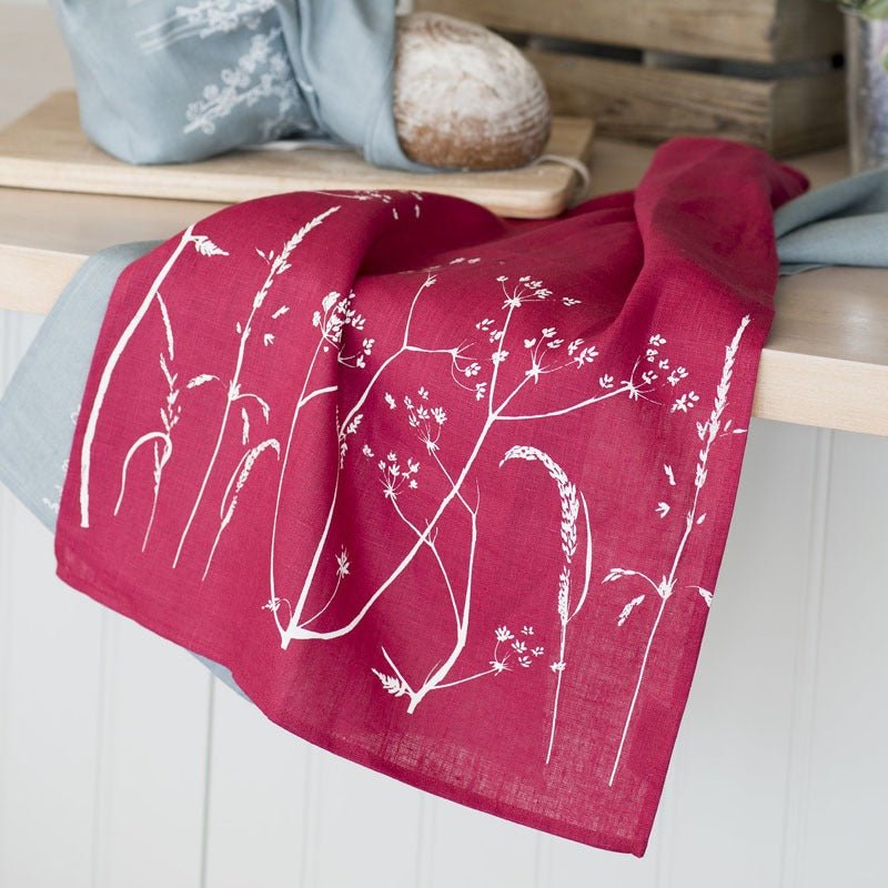 Pure Linen Tea Towel Hedgerow Design