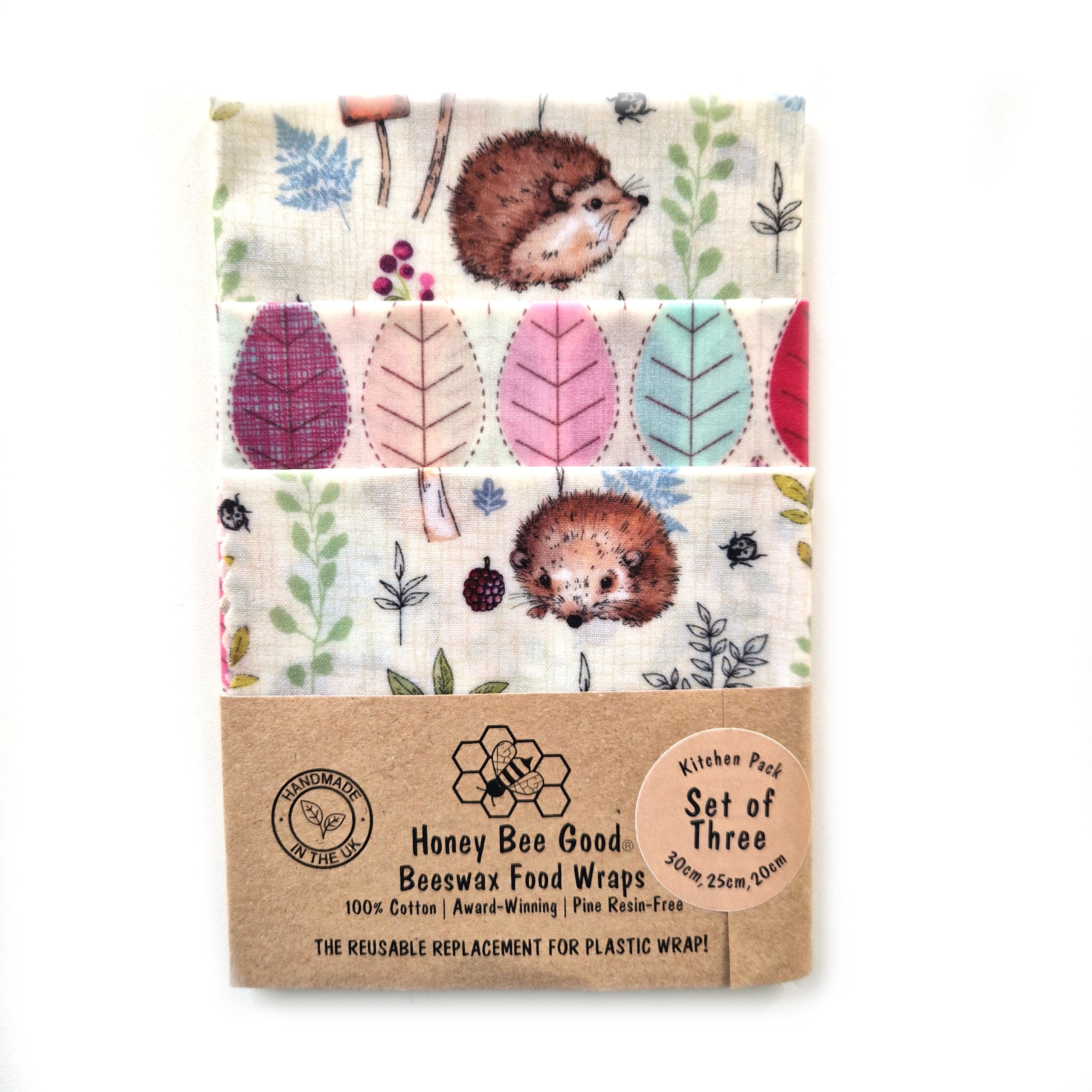 *Set of 3 Handmade Beeswax Wraps | Hedgehogs