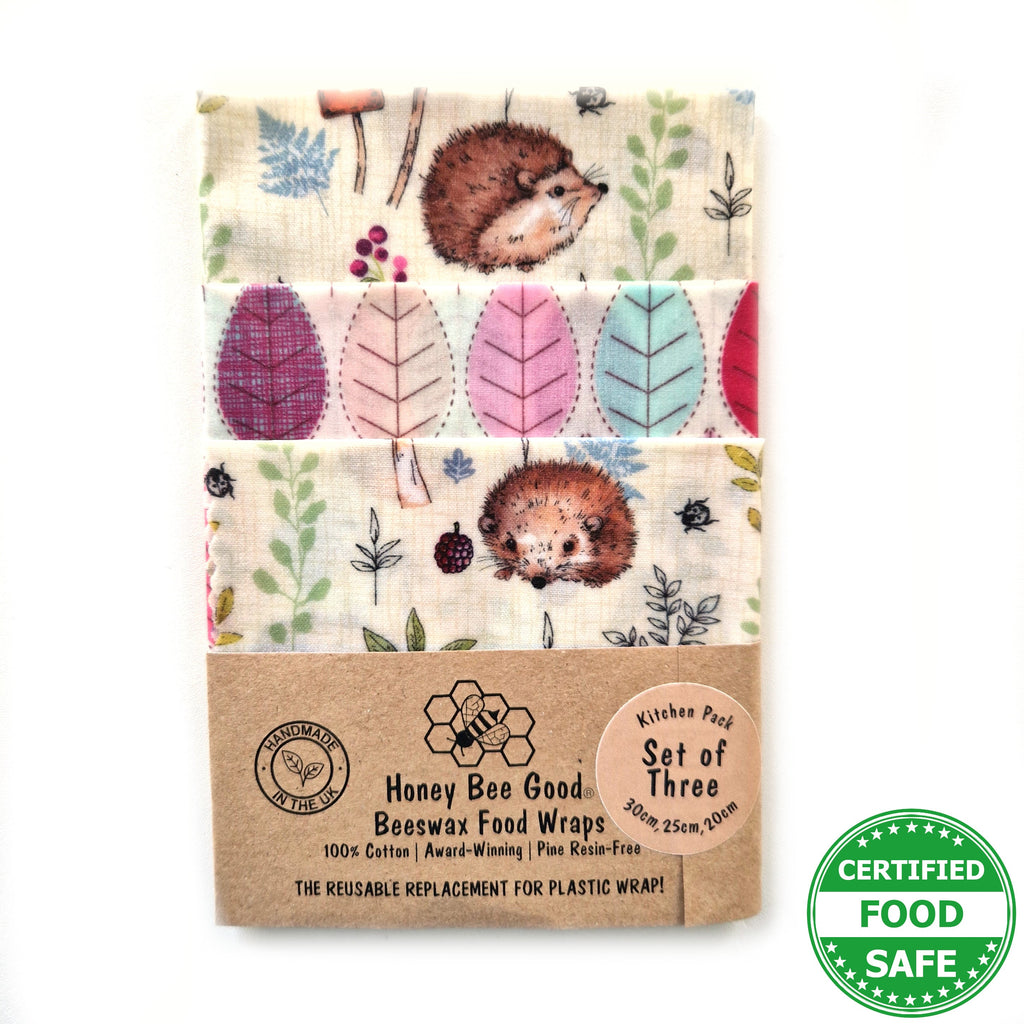 *Set of 3 Handmade Beeswax Wraps | Hedgehogs
