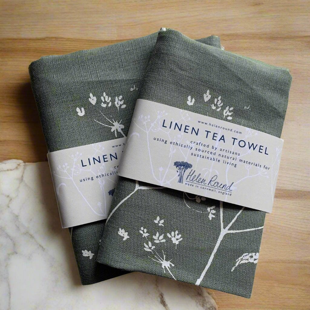 Pure Linen Tea Towel Hedgerow Design