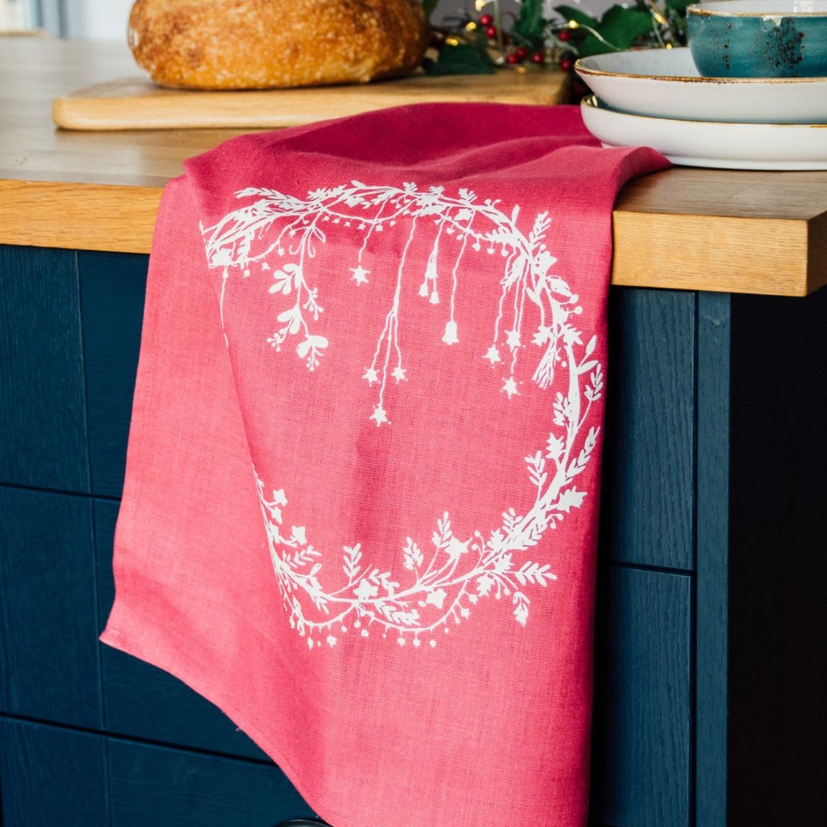 Christmas Tea Towel in Pure Linen