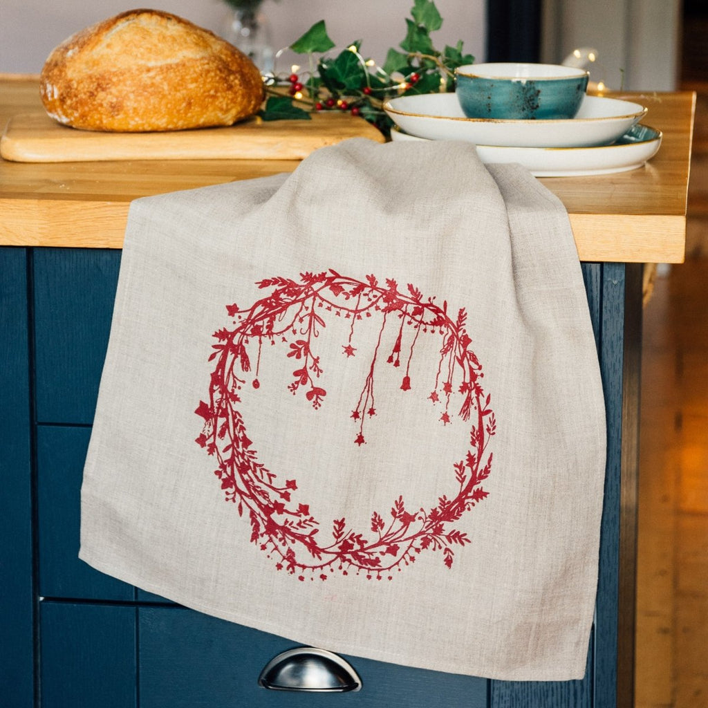 Christmas Tea Towel in Pure Linen