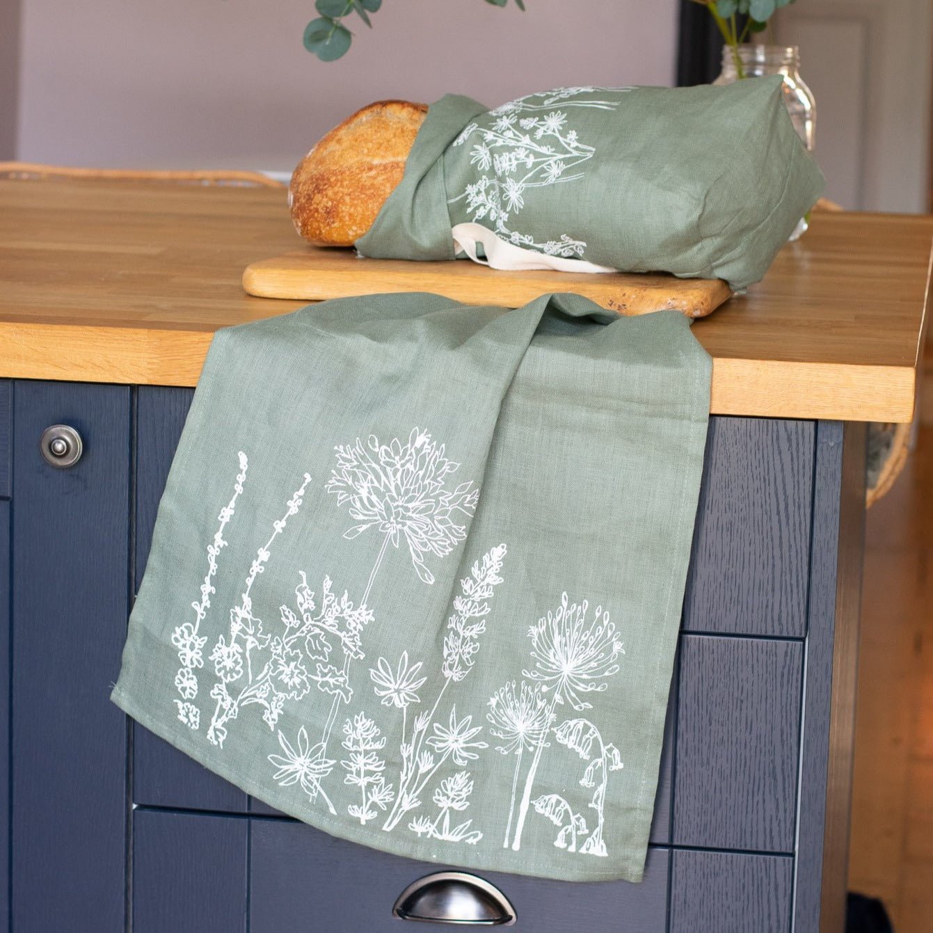 Linen Tea Towel With Garden Design