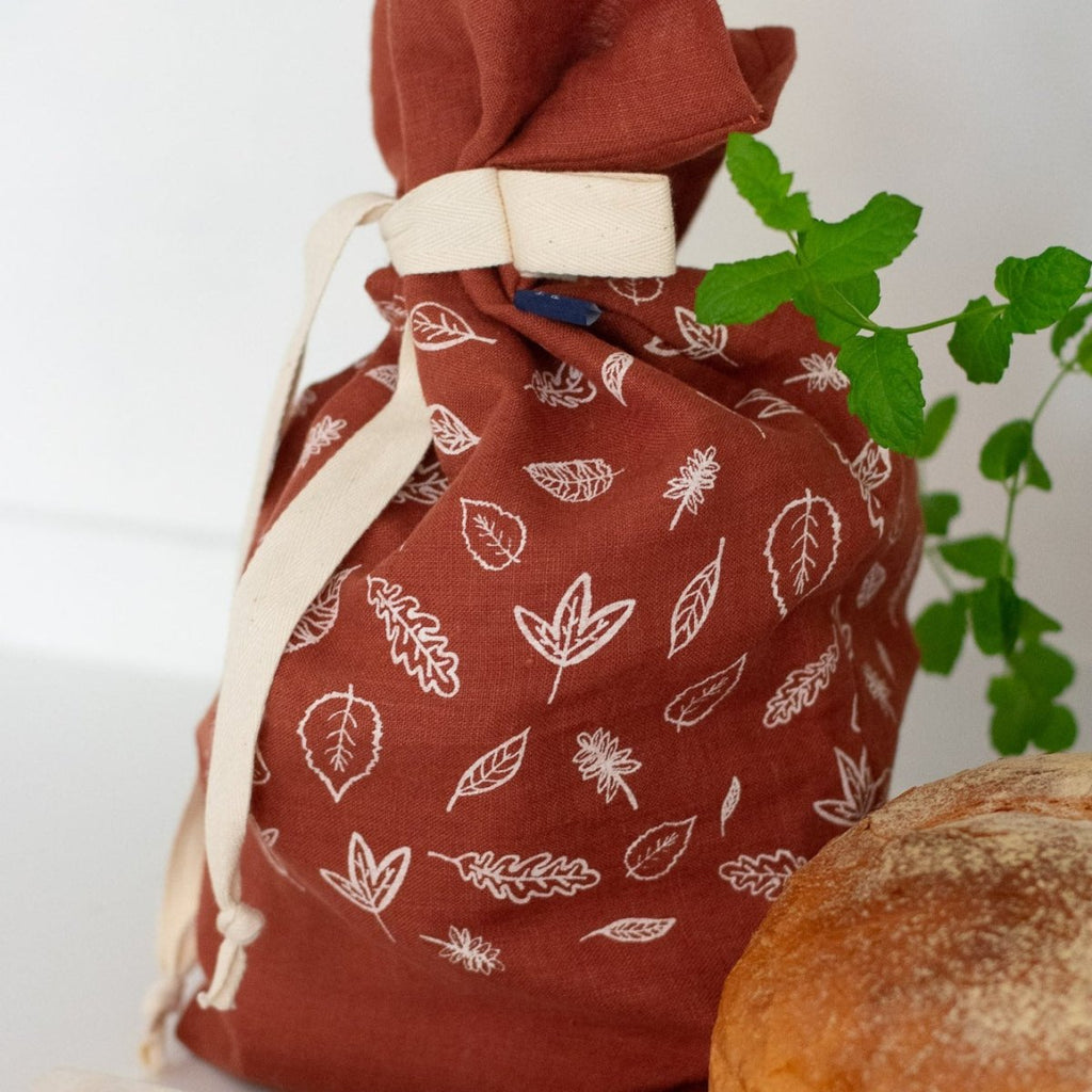 Leaf Bread Bag Hand Printed In Pure Linen
