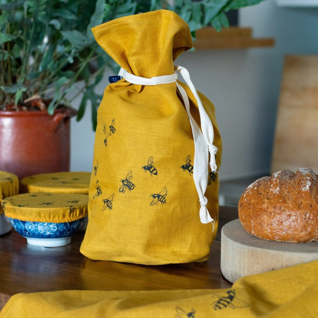 Bee Bread Bag Hand Printed In Pure Linen