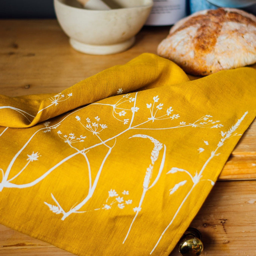 Pure Linen Tea Towel Hedgerow Design