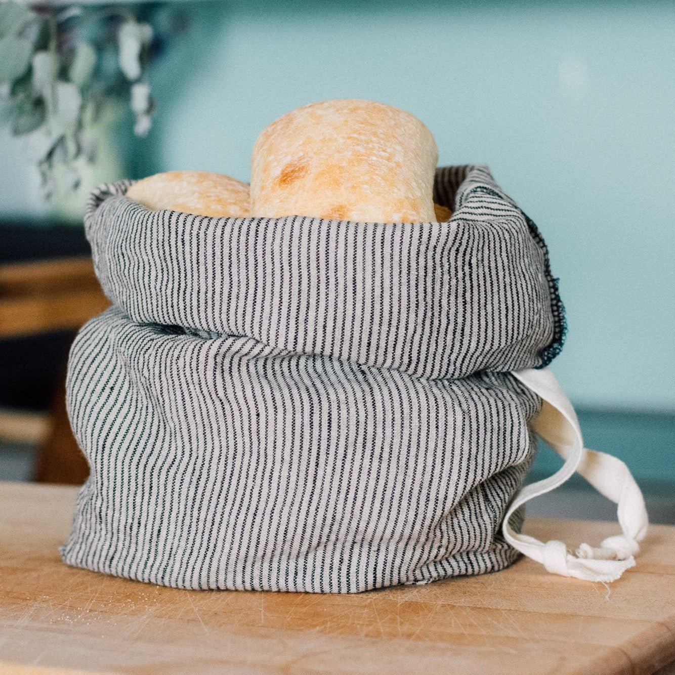 Striped Dark Blue/Natural Linen Bread Bag