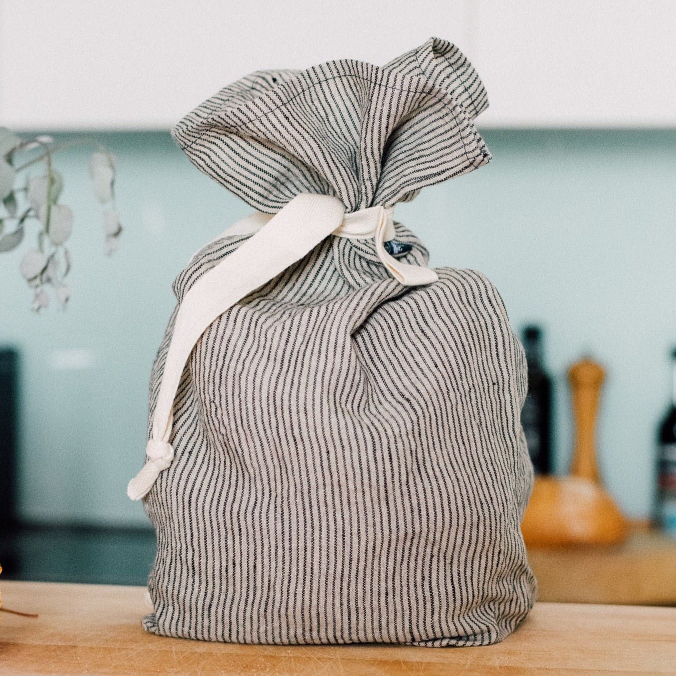 Striped Dark Blue/Natural Linen Bread Bag