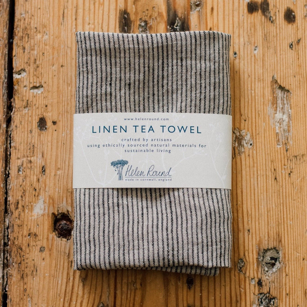 Pure Linen Tea Towel - Dark Blue Stripes