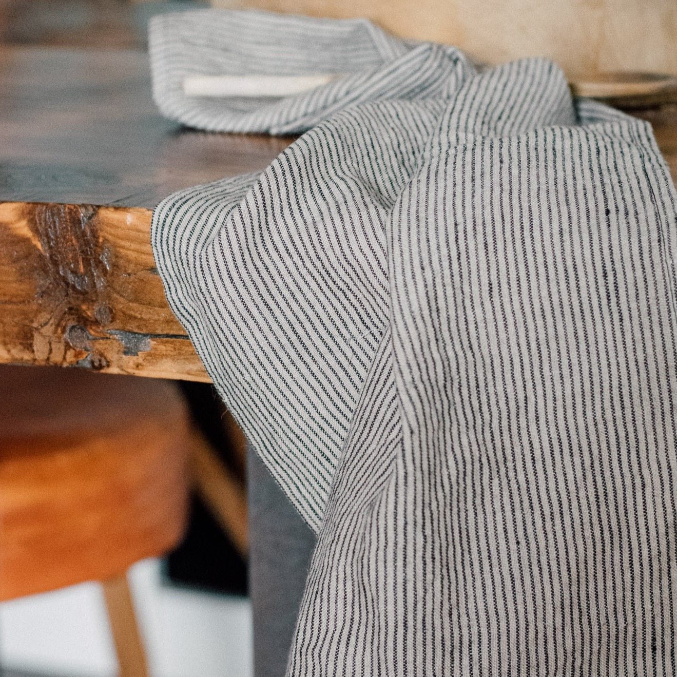 Pure Linen Tea Towel - Dark Blue Stripes