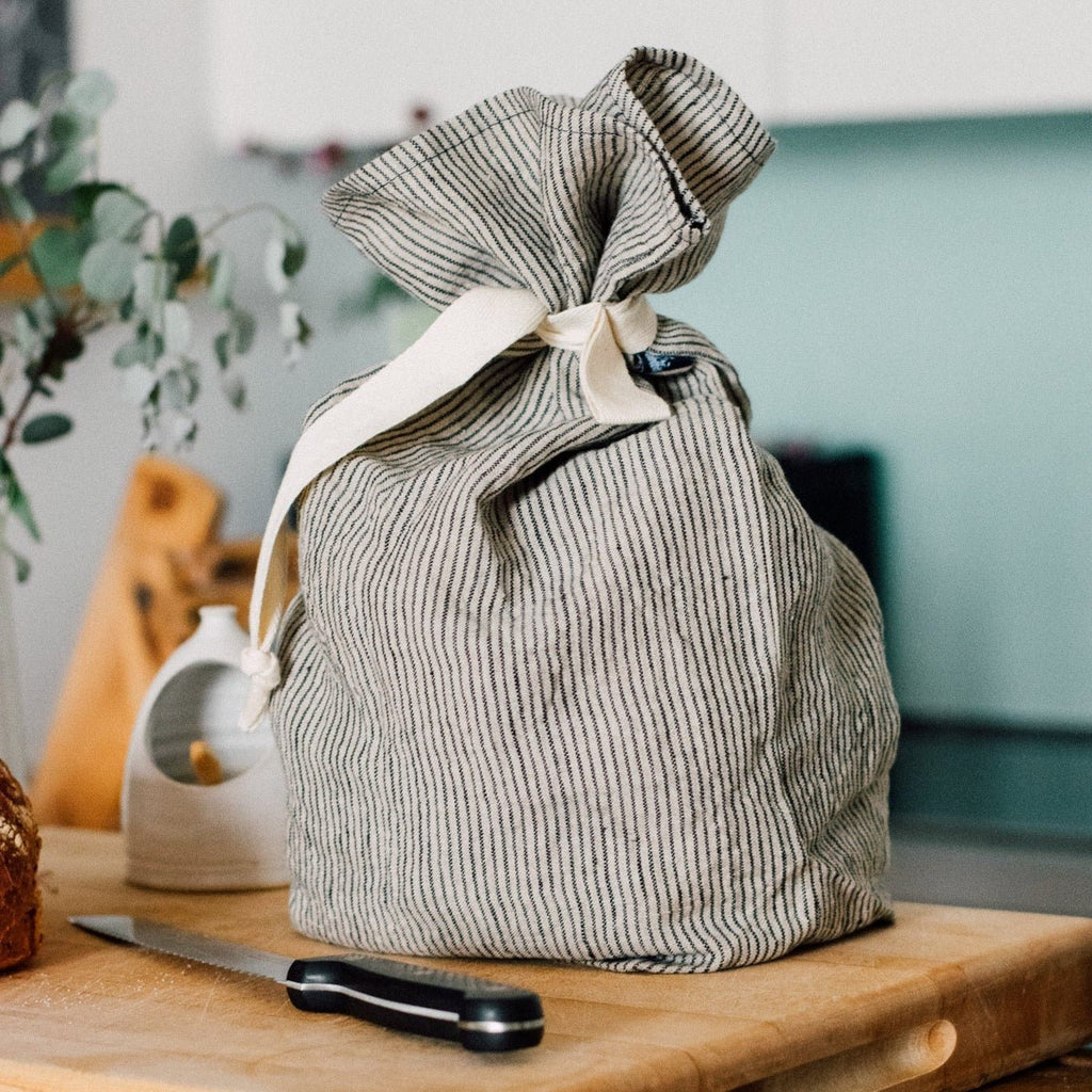 Striped Dark Blue/Natural Linen Bread Bag