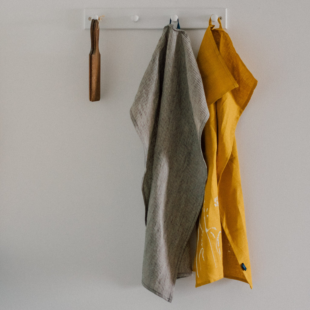 Pure Linen Tea Towel - Dark Blue Stripes