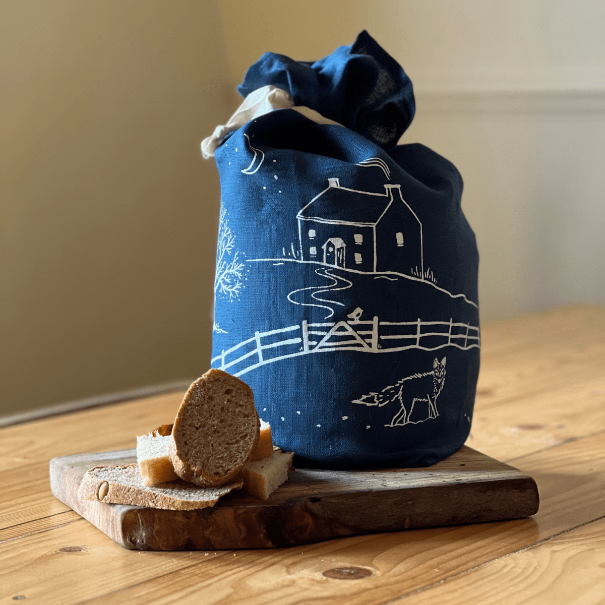 Winter Fox Linen Bread Bag