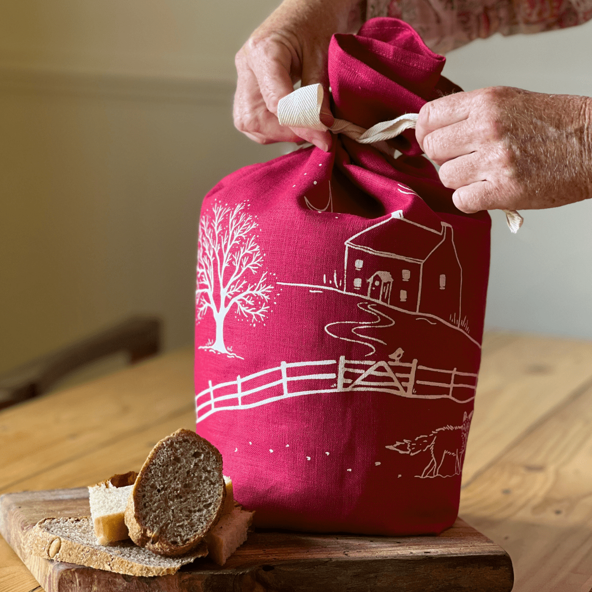 Winter Fox Linen Bread Bag