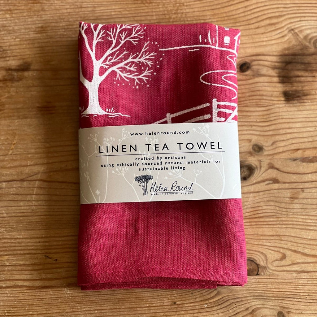 Winter Fox Linen Tea Towel