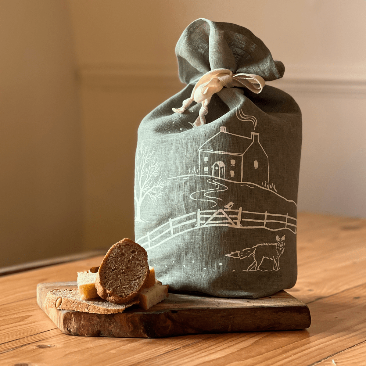 Winter Fox Linen Bread Bag