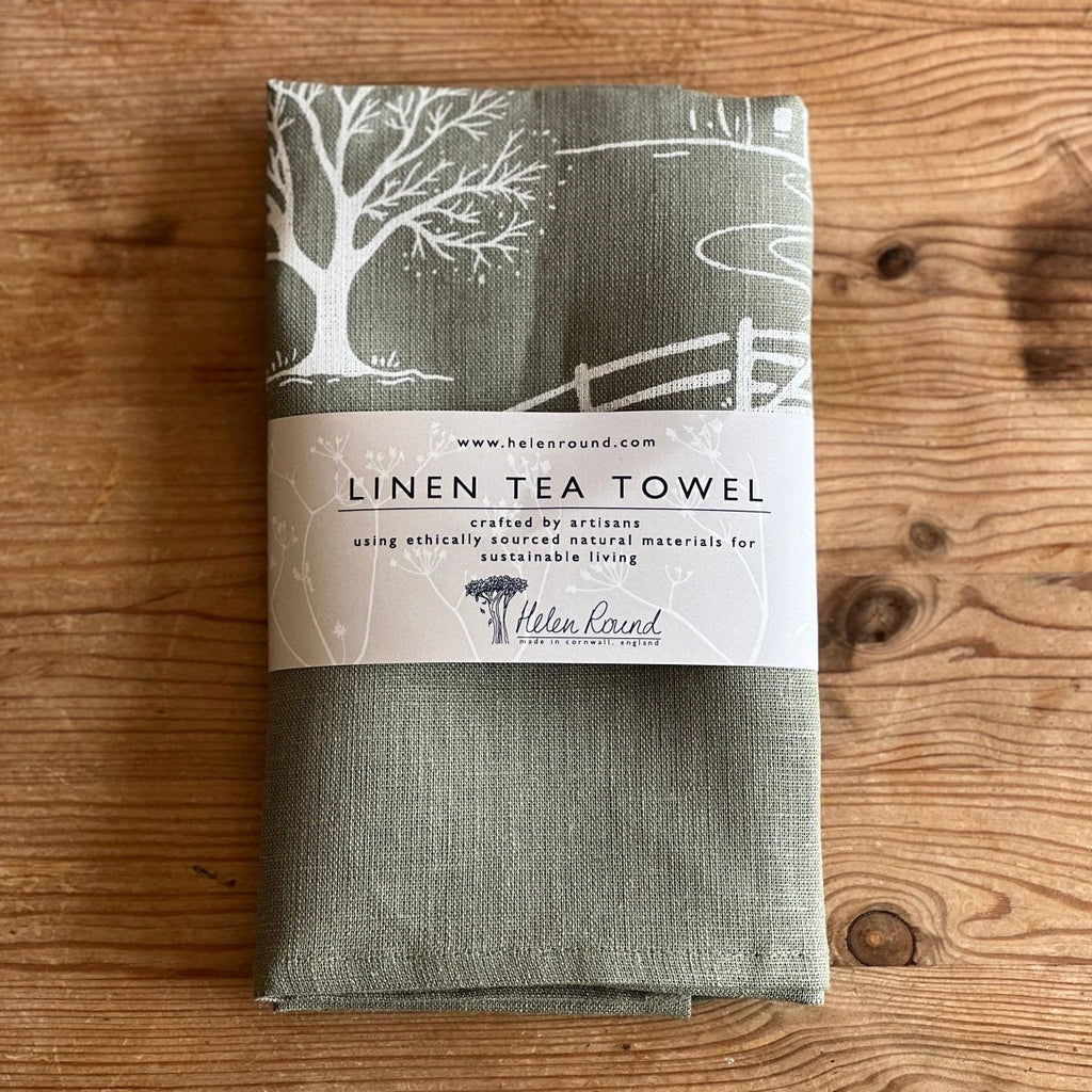 Winter Fox Linen Tea Towel