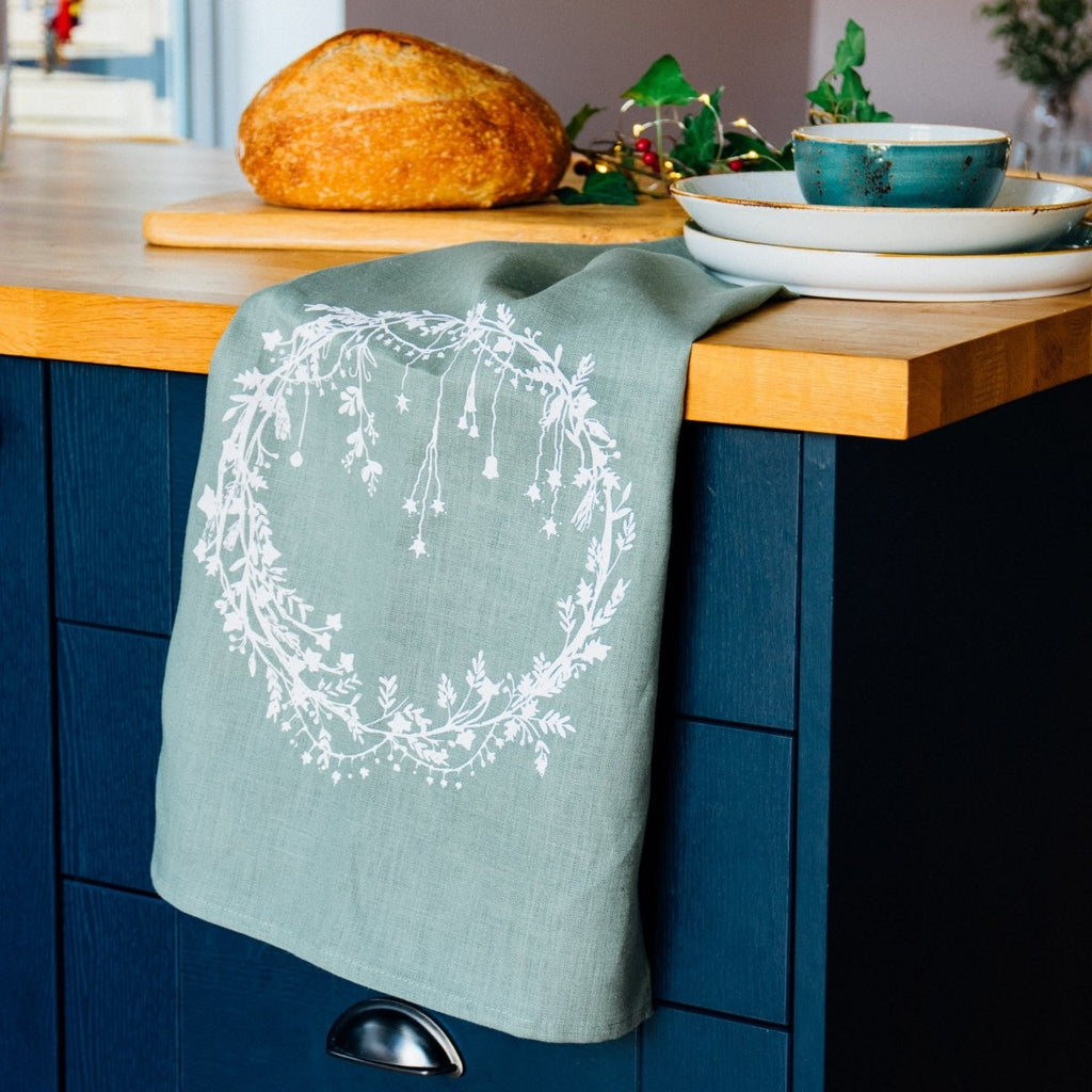 Christmas Tea Towel in Pure Linen