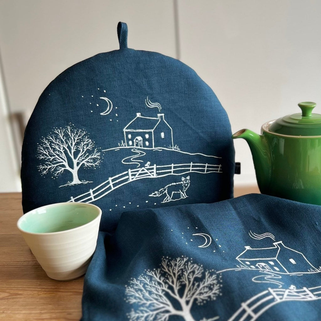 Winter Fox Linen Tea Towel