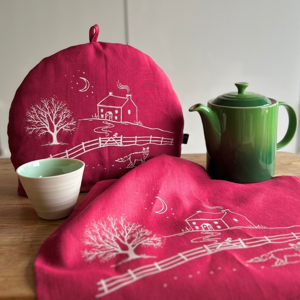 Winter Fox Linen Tea Towel