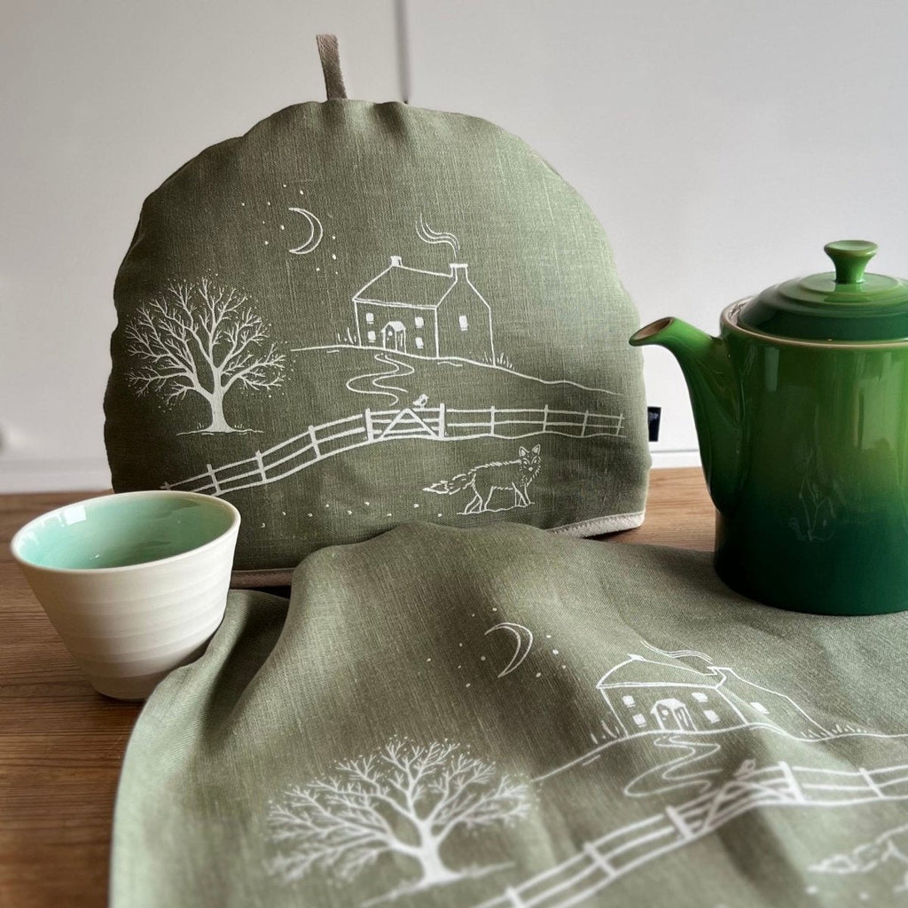 Winter Fox Linen Tea Towel