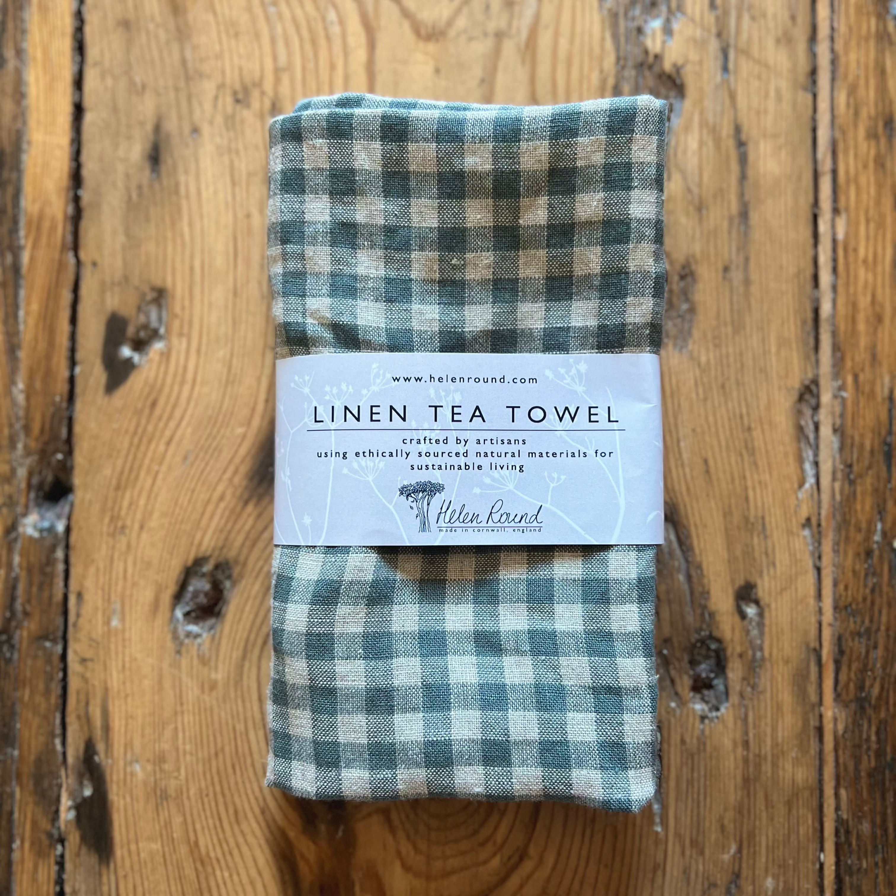 Sea Green Check Linen Tea Towel