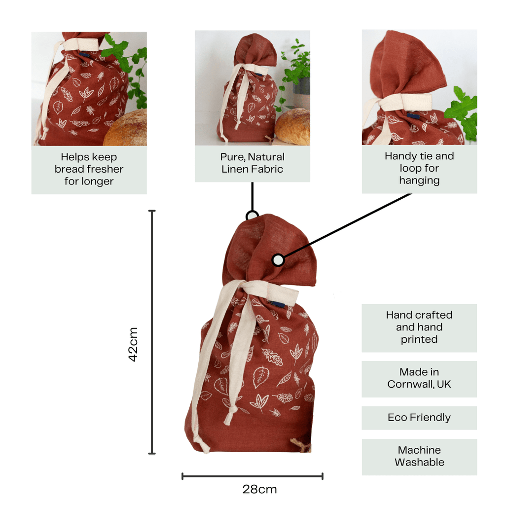 Leaf Bread Bag Hand Printed In Pure Linen