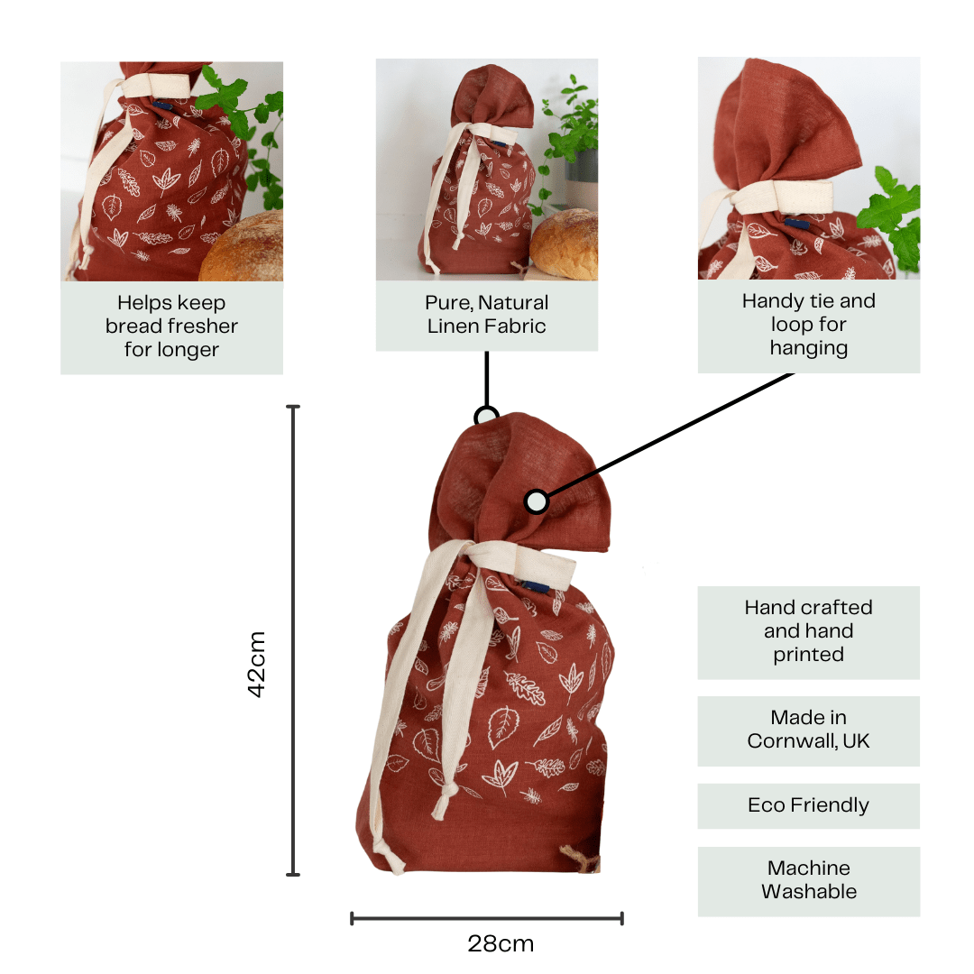 Leaf Bread Bag Hand Printed In Pure Linen