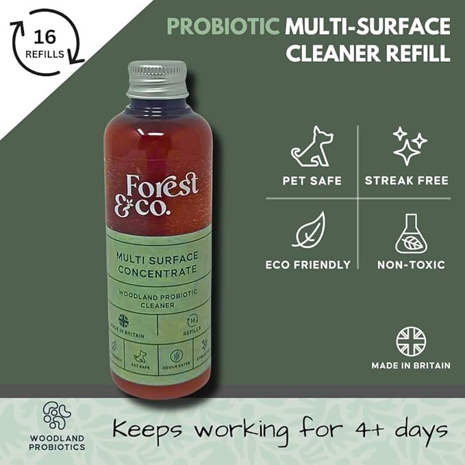 Forest&Co, (16 refills) Multi-surface Concentrate Refill - Non-Toxic, Streak-Free, Pet Safe, Eco Friendly, Natural Woodland Probiotics - All Purpose - All Surfaces