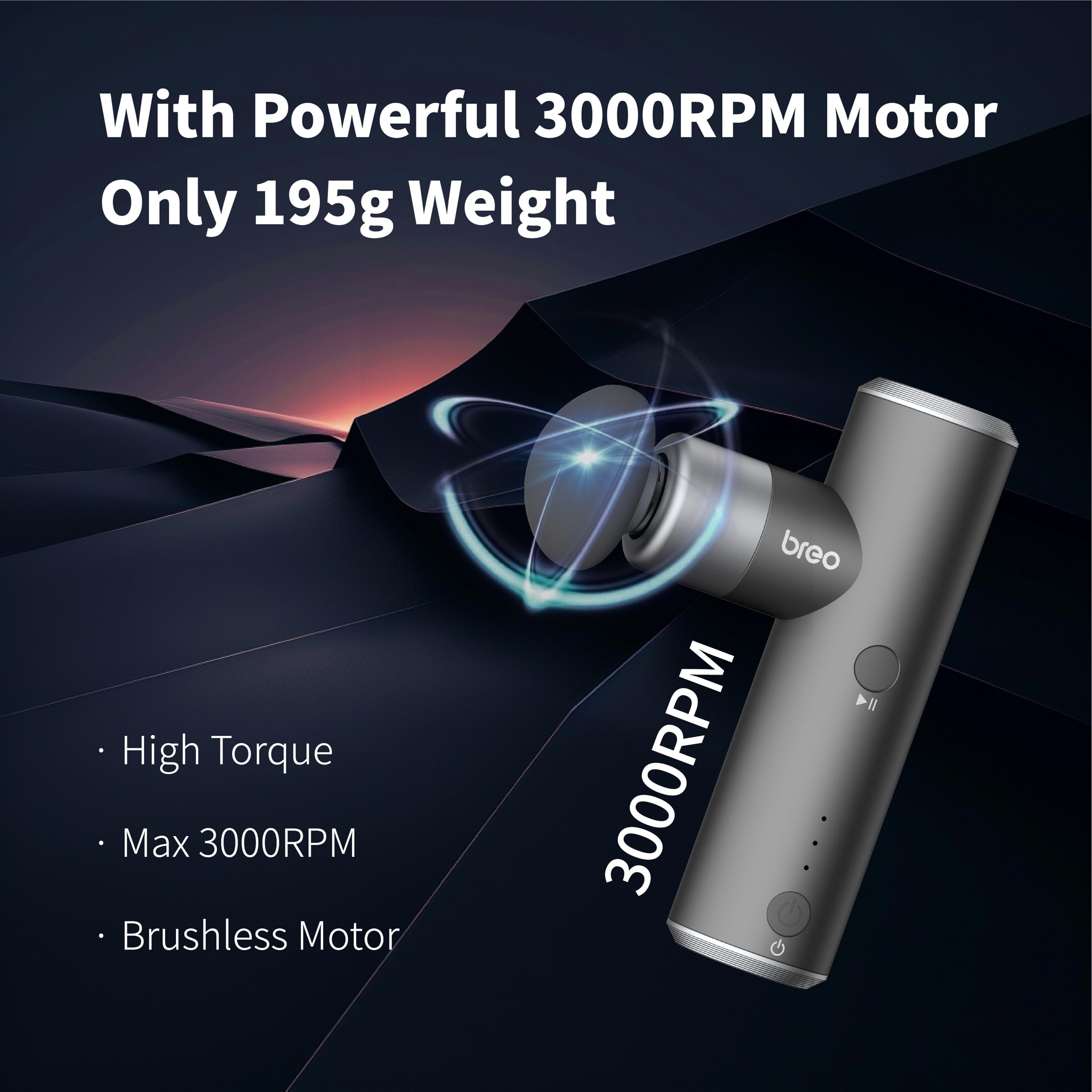 Breo S1 Deep Tissue Massage Gun – Ultra Quiet 4-Speed Mini Massager, 4 Heads, Long Battery, USB-C Portable Relief