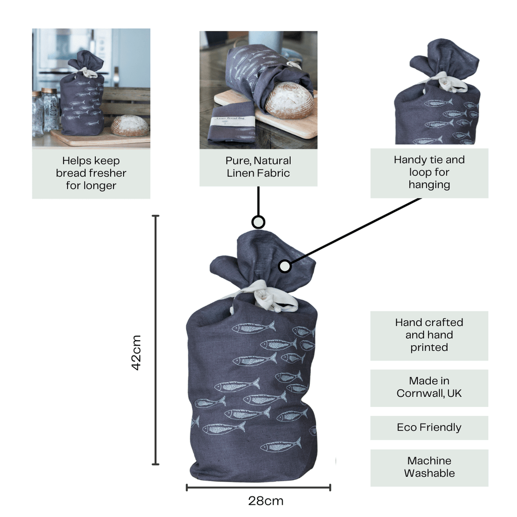 Eco Linen Bread Bag Fish Shoal Design