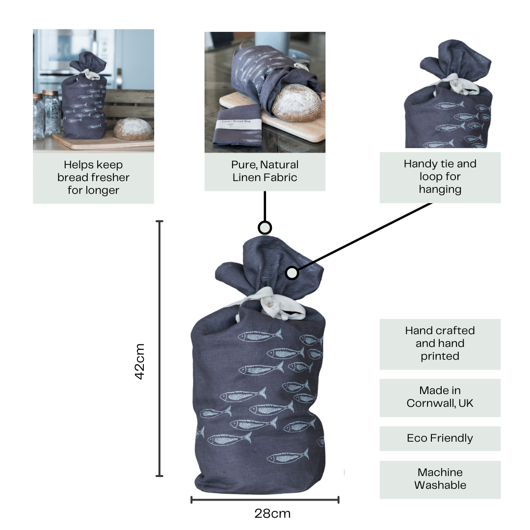 Eco Linen Bread Bag Fish Shoal Design